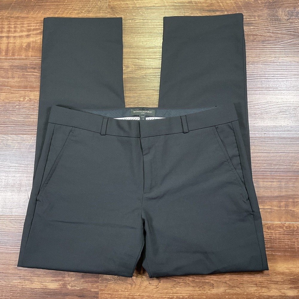 Banana Republic Ryan Pants Womens 8P Black Lightweight Wool Blend Straight Dress